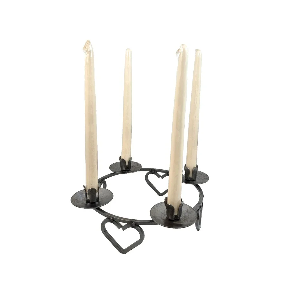 MCM Vtg Scandinavian Wrought Iron Candle Holder Candelabra Heart Lucia Crown 10